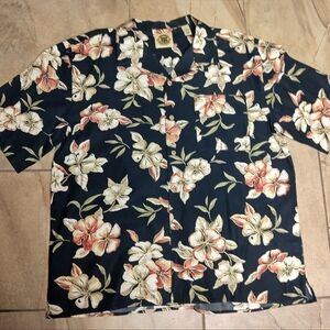 Puffers West Indies Black Floral Short Sleeve Button Up Men's Shirt Size L